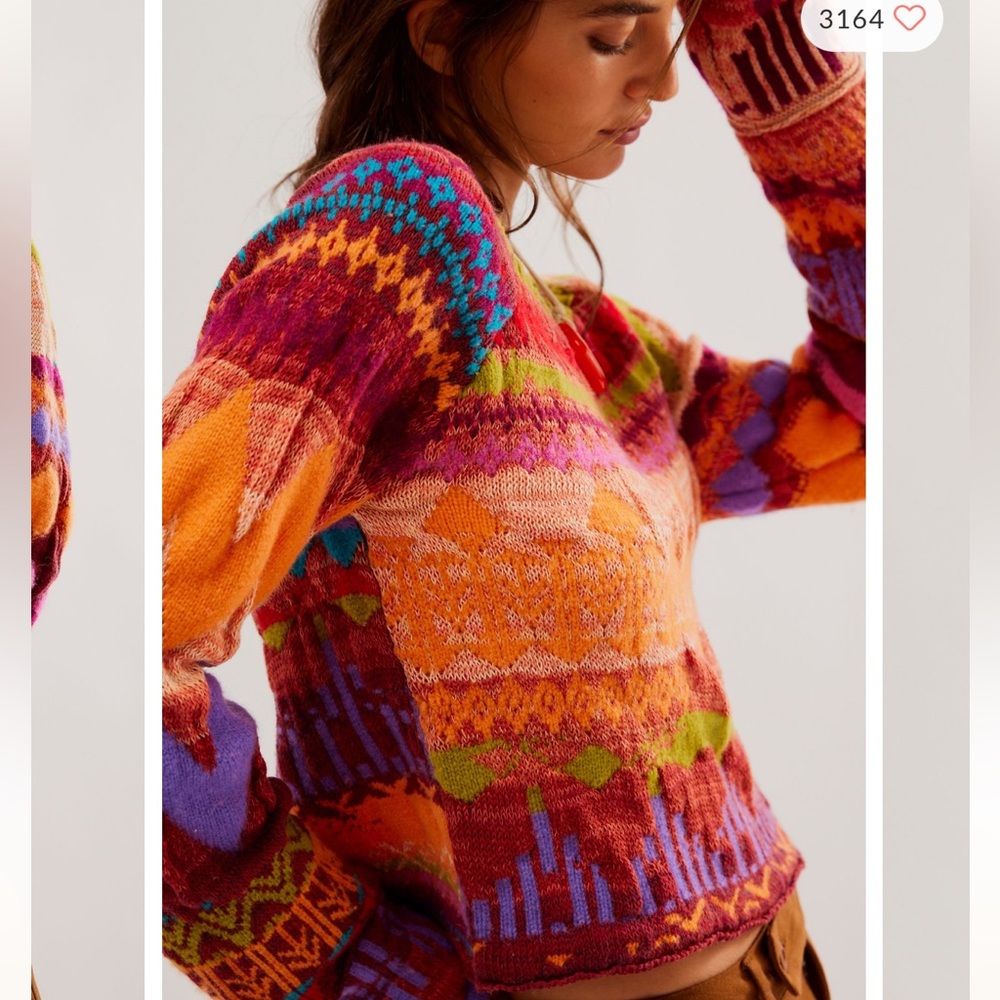 Free People Lydia Monochrome Pullover Colorful Sweater - Picture 3 of 6